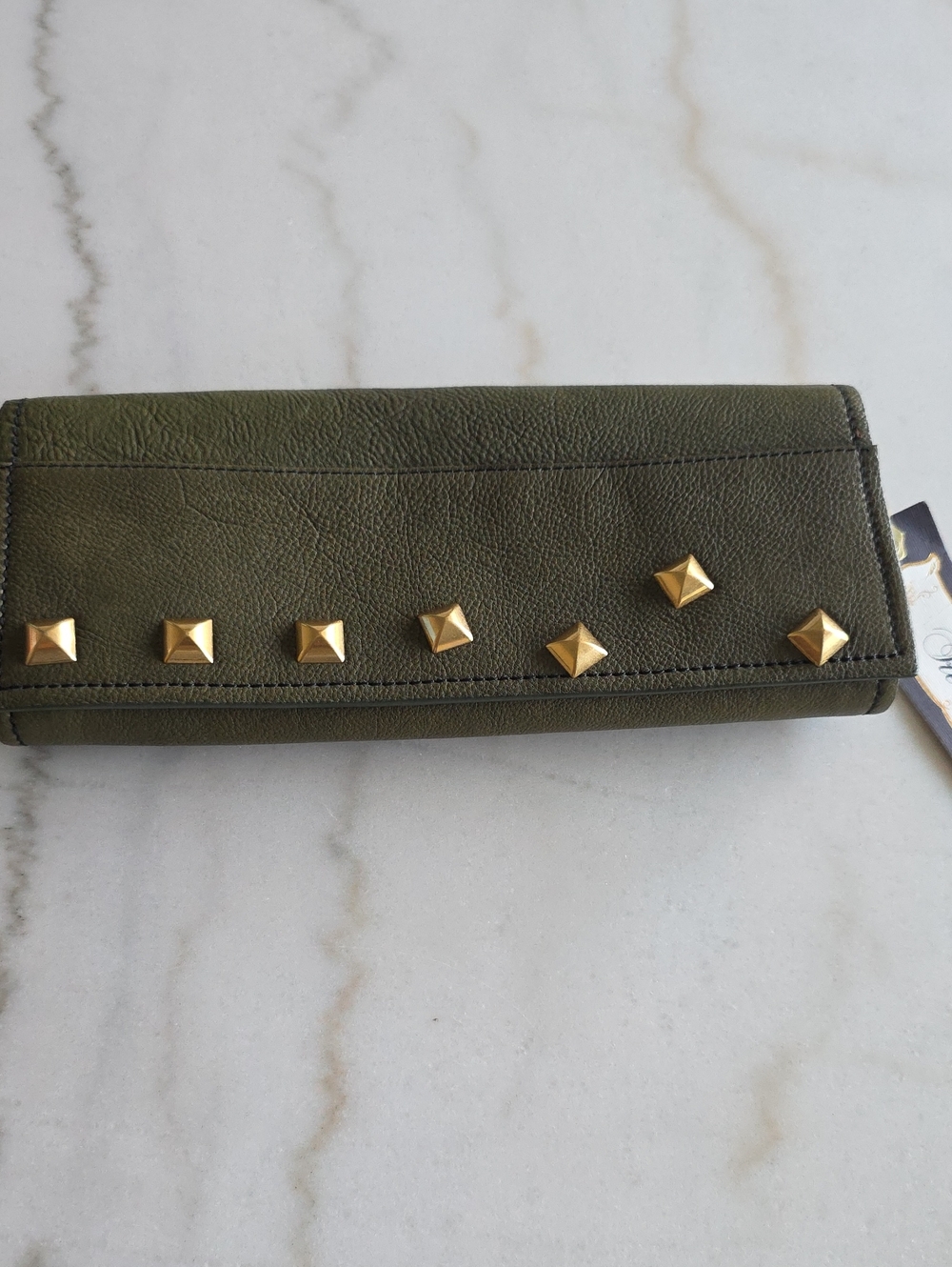 Tre Vero Leather Gold Studded Wallet Clutch